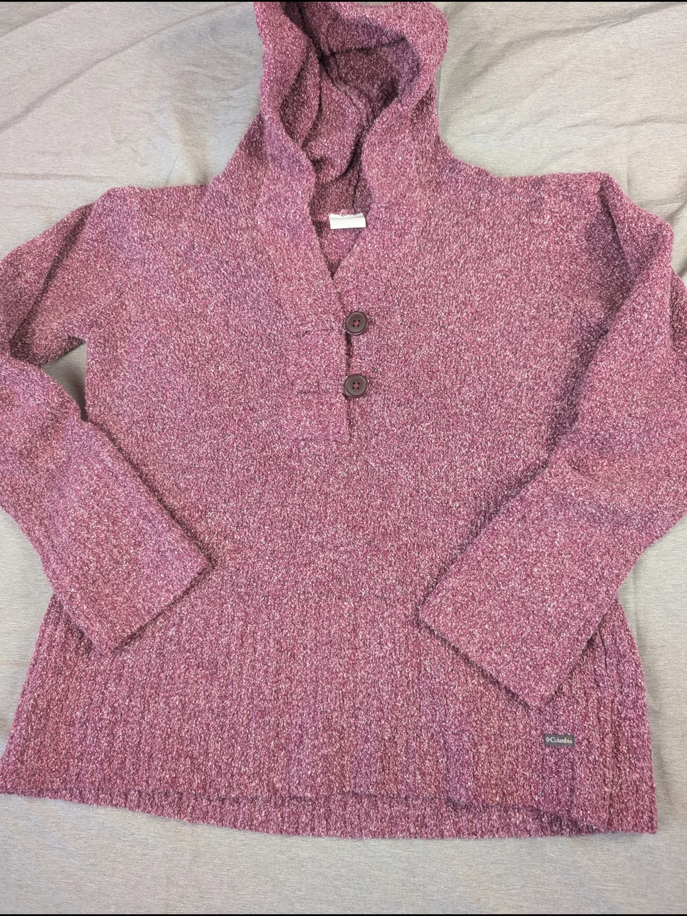 Columbia Purple Knit Hooded Pullover Chunky  Sweater Long‎ Sleeve Women's L